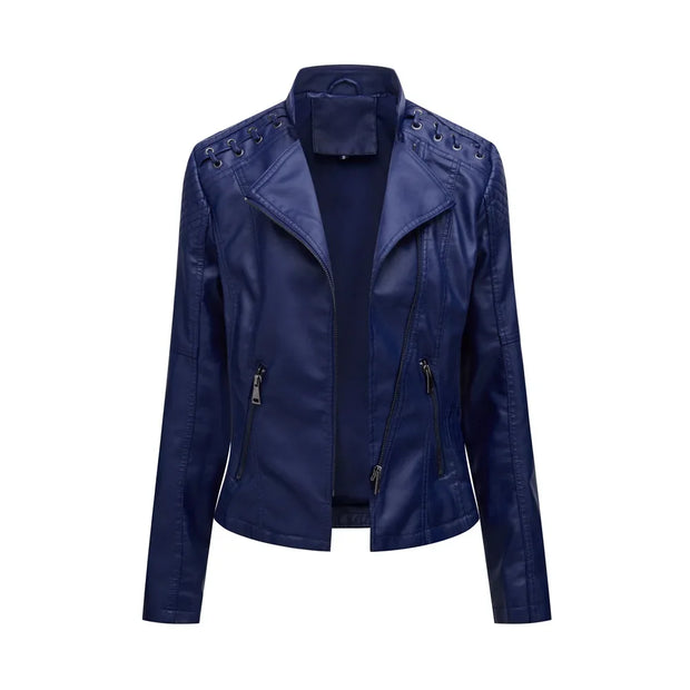 Cross-border European Style New Women's Genuine Leather Cropped Jacket Slimming Effective For Casual Fashion Motorcycle Clothing