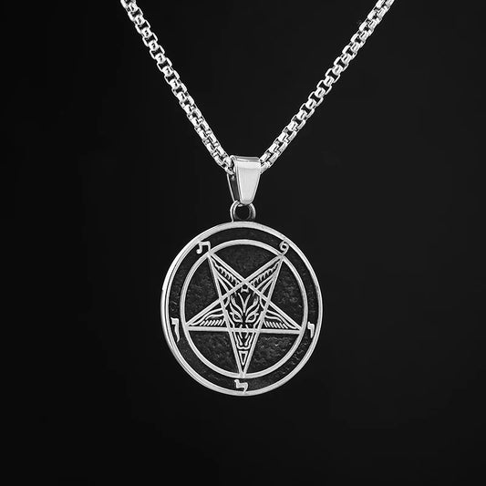 Collar Baphomet Satánico (2023), joyería satánica de acero inoxidable, colgante de cabra Lucifer, antiguo, vintage, redondo, para hombres.