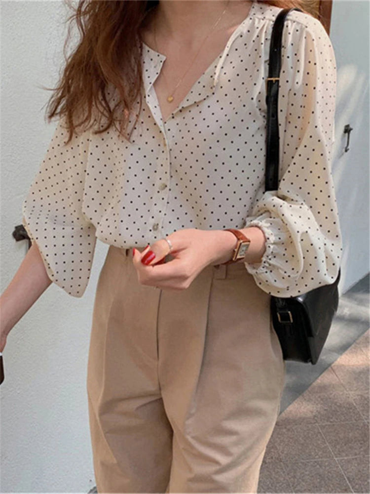 BL3061 New 2023 Fashionable Elegant Office Lady Buttons Oversize Dot Korean Style Wild Spring Summer Women's Blouses Shirts Tops