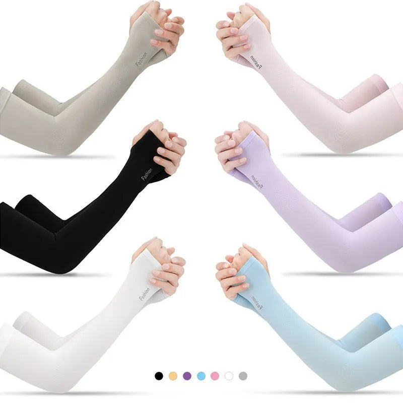 UPF50+ 1Pair Sunscreen Outdoor Sun Protection Arm Sleeves Women Men Sports Football Golf Cooling Sleeve Summer Ice Silk Ridin