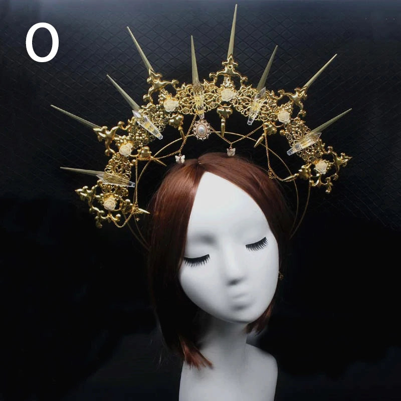 Diadema gótica Lolita con halo, diadema barroca de reina y princesa, diadema de diosa del sol y diablo, accesorios para el cabello punk de Halloween