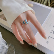 925 Sterling Silver Blue Stone Rings For Women Simple Trendy Retro Party Gifts Accessories