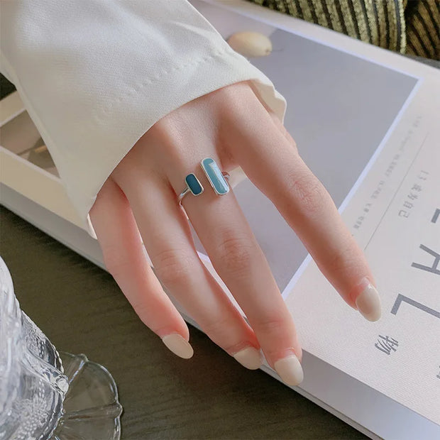 925 Sterling Silver Blue Stone Rings For Women Simple Trendy Retro Party Gifts Accessories