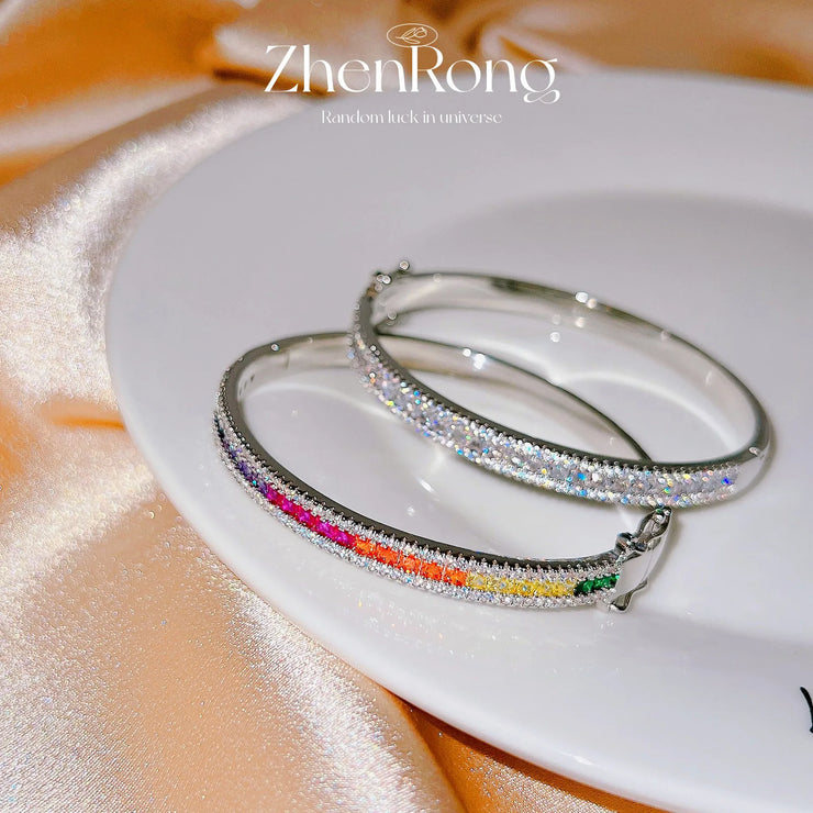Luxury Rainbow Tourmaline Women's Bracelets Full of High Carbon Diamonds Bangles Female Fine Jewelry Bright Wedding Party