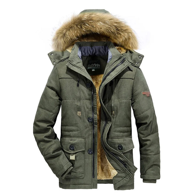 2024 Parka Outdoor Men's Winter Jacket Plus Velvet Thick Warm Multi Pocket Jackets Solid Parkas Male Coat Large Size Clothing