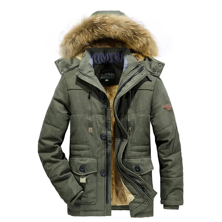 2024 Parka Outdoor Men's Winter Jacket Plus Velvet Thick Warm Multi Pocket Jackets Solid Parkas Male Coat Large Size Clothing