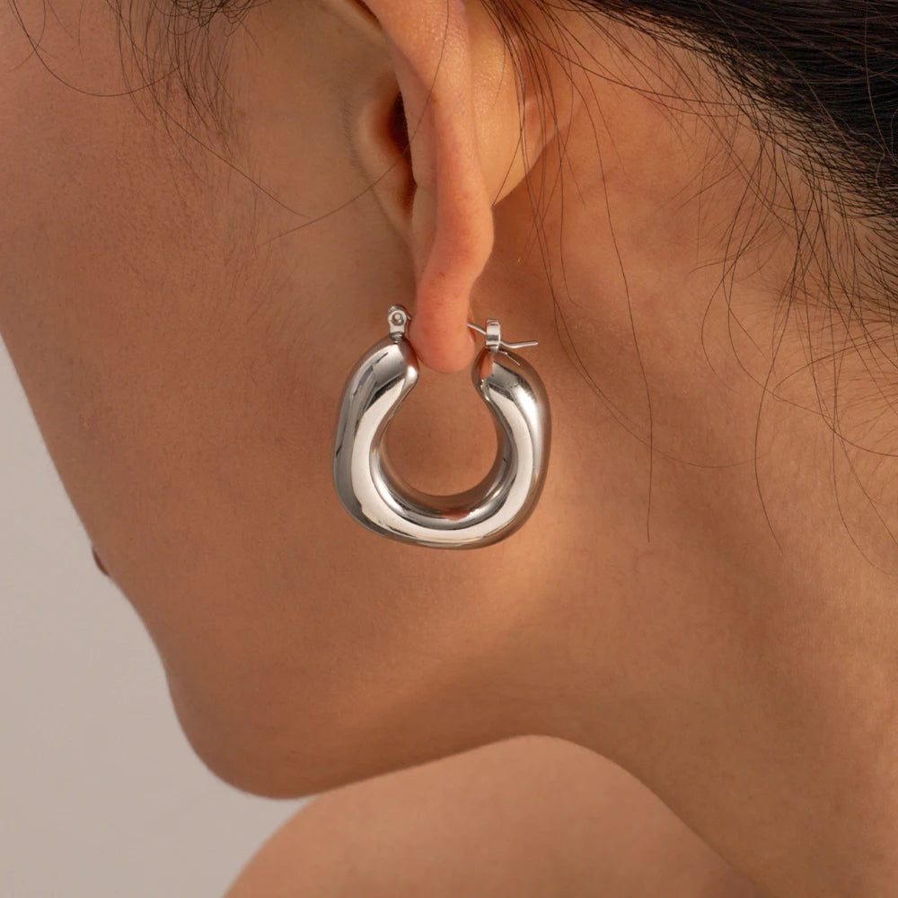 Uworld Minimalist Stainless Steel Hoop Earrings Fashion Metal Waterproof Charm Women Gold Color Jewelry Bijoux