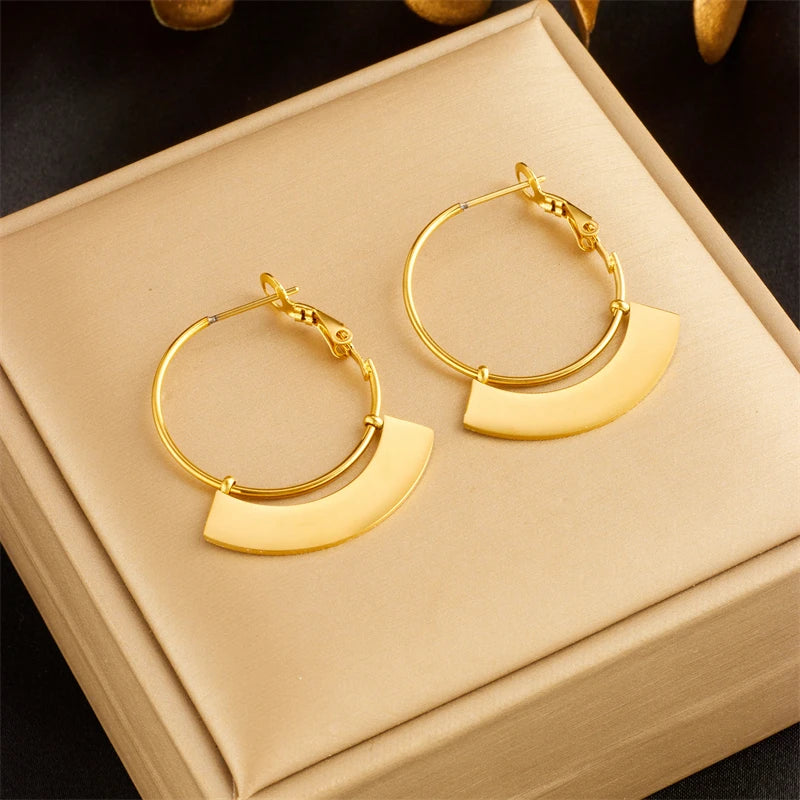 DIEYURO 316L Stainless Steel Gold Color Geometric Drop Earrings For Women Girl Fashion Waterproof Ear Jewelry Gift Party Wedding