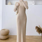 Elegant Slim Ribbed Knitted Dress Women Casual Long Sleeve Elastic Sweater Vestidos Autumn Winter Fashion Clothes Female Jumper
