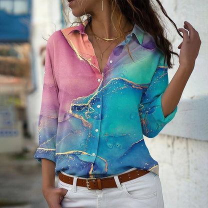 Nuevas camisas de manga larga para mujer, camisas casuales de moda para mujer, blusas estampadas para mujer