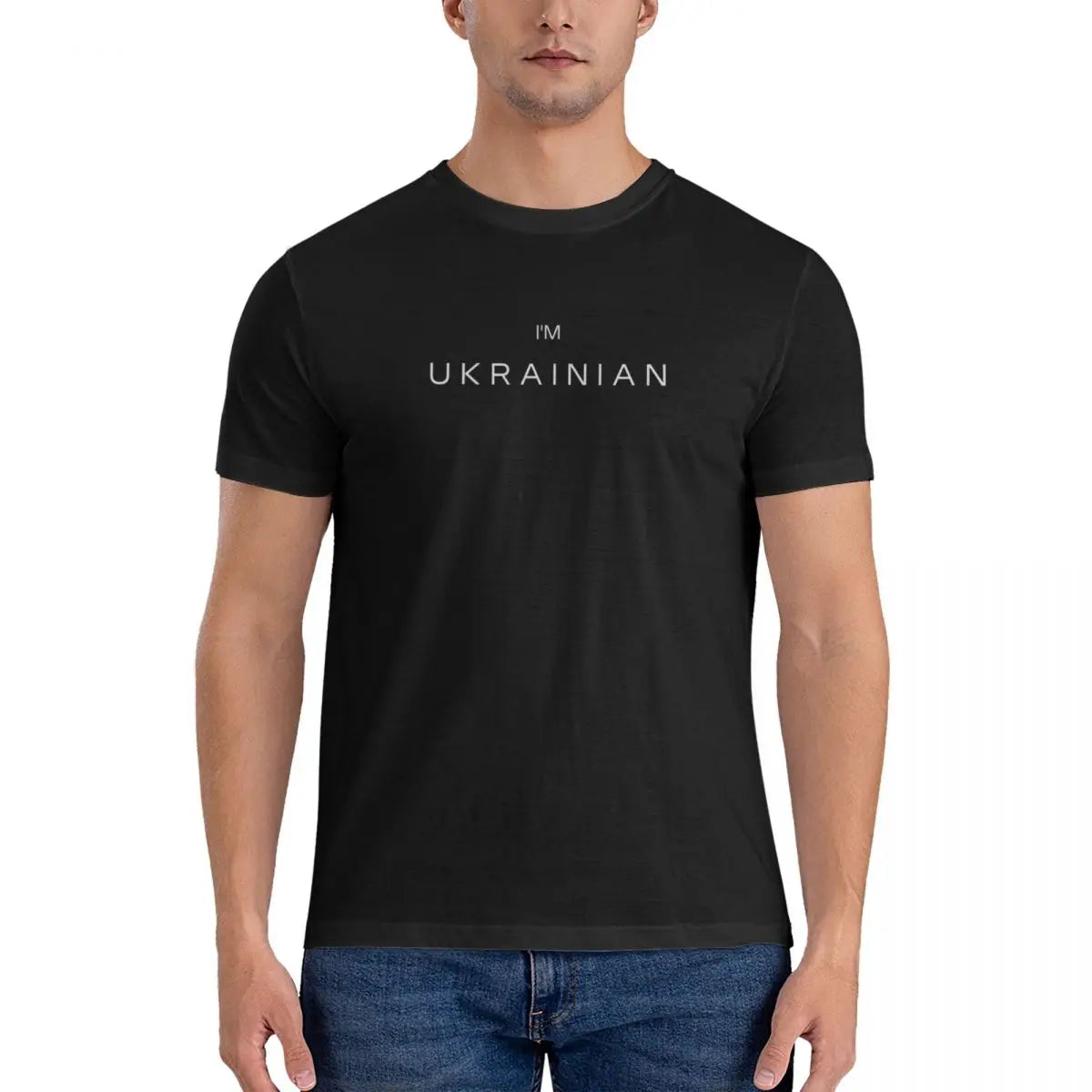 T-shirt imprimé « Je suis ukrainien » ajusté, classique, ample, tendance, pour homme et femme, noir