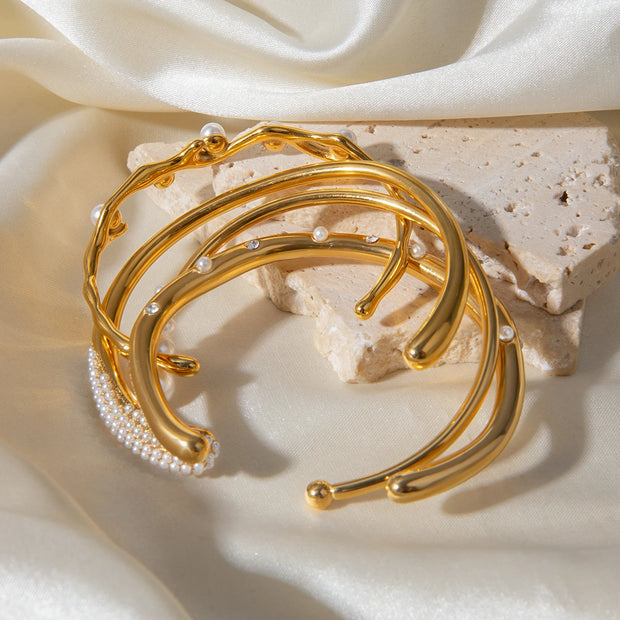 Uworld Double Wrap Stack Bracelet Pearl Open Bangle Girls Bracelet Christmas Gift to Her Women's Accessories