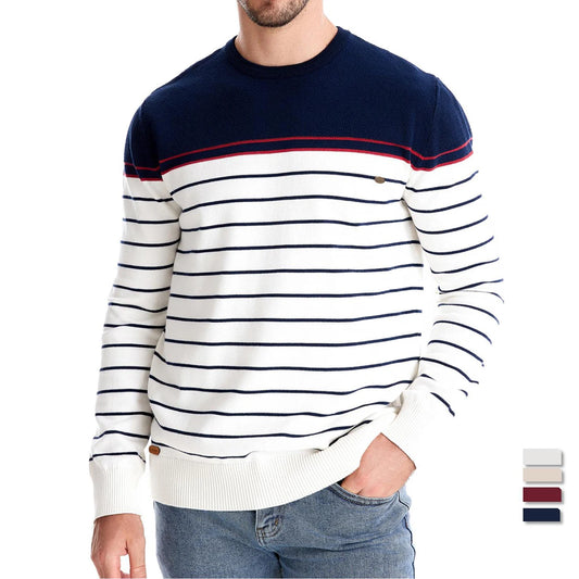 AIOPESON Nouveau Pull en Coton à Col Rond pour Homme Pull Rayé Décontracté Automne et Hiver Pulls Tricotés de Haute Qualité pour Hommes