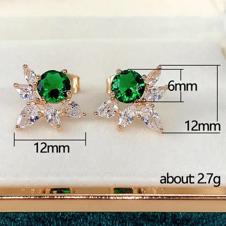 1 Pair Embellished With Green Emerald Stone CZ Stud Earrings For Women Wedding Jewelry Engagement Gift Fashion Earrings