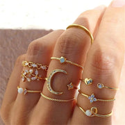 Boho Gold Color Heart Rings Set For Women Vintage Geometric Cross Pearl Butterfly Finger Rings Female Trendy Jewelry Gift