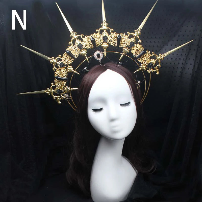 Diadema gótica Lolita con halo, diadema barroca de reina y princesa, diadema de diosa del sol y diablo, accesorios para el cabello punk de Halloween