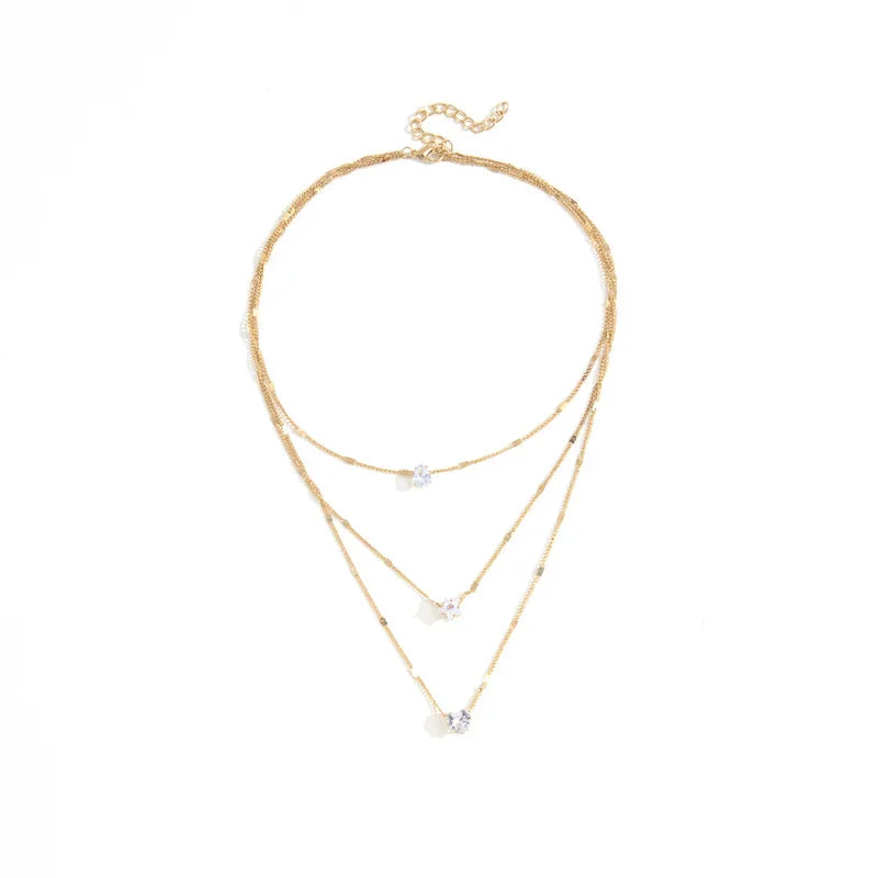 Fashion Crystal Zircon Heart Star Charm Layered Pendant Necklace Set for Women Charms Square Rhinestone Female Vintage Jewelry