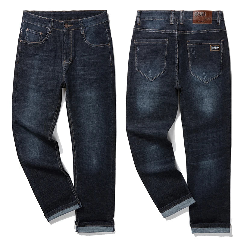 Pantalones vaqueros rectos holgados para hombre, de talla grande 42, 44, 46, 48, 50 y 52, clásicos, de negocios, elásticos, de marca, color negro y azul.