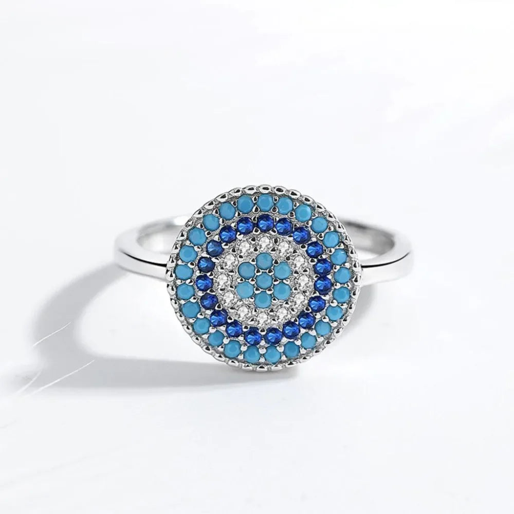 Kaletine Shinee Kpop Blue Stone Evil Eye Rings For Women 925 Sterling Silver  Charm CZ Stone Ringlet Jewelry Exo Accessories