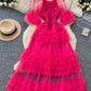 SINGREINY Elegante Vestido de Malla con Mangas Acampanadas y Hombros Descubiertos, Fruncido, Sólido, para Mujer, Otoño, Vestidos de Fiesta de Lujo para Personas Mayores