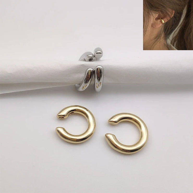 Fake Piercing Earcuff Double Circle Ear Cuff Faux Earrings for Women Man Hiphop Vintage Korean Fashion Earclips Accessories