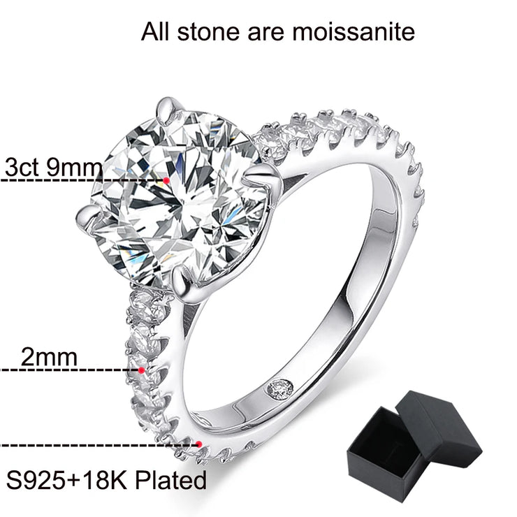 Smyoue 18k Plated 0.6-4.2CT All Moissanite Rings for Women Sparkly Luxury Wedding Diamond Band 925 Sterling Silver Jewelry GRA