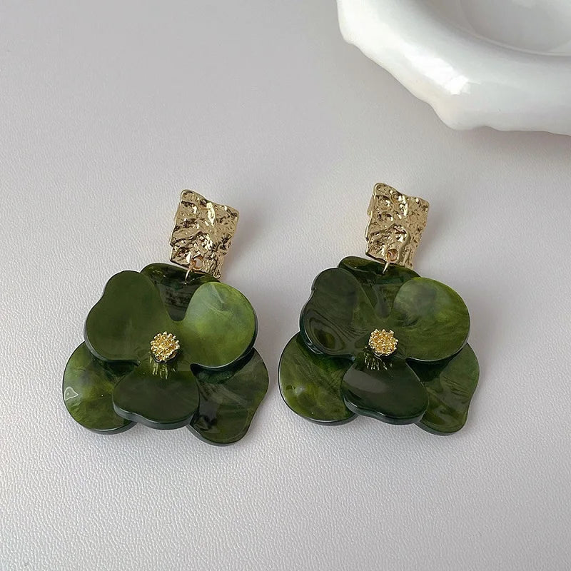 Boucles d'oreilles pendantes en forme de C en métal et acrylique pour femmes, style vintage, style pétale de café, tendance, nouvelle collection 2025