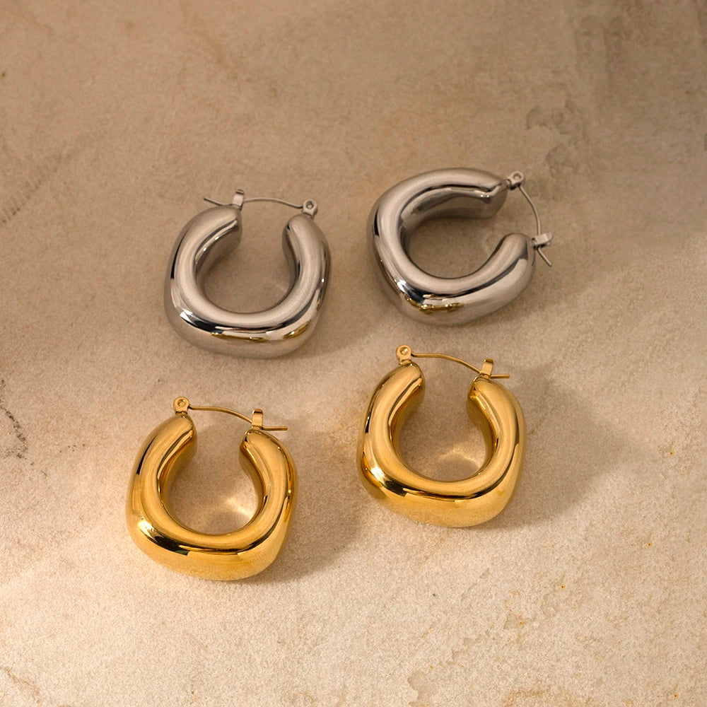Uworld Minimalist Stainless Steel Hoop Earrings Fashion Metal Waterproof Charm Women Gold Color Jewelry Bijoux