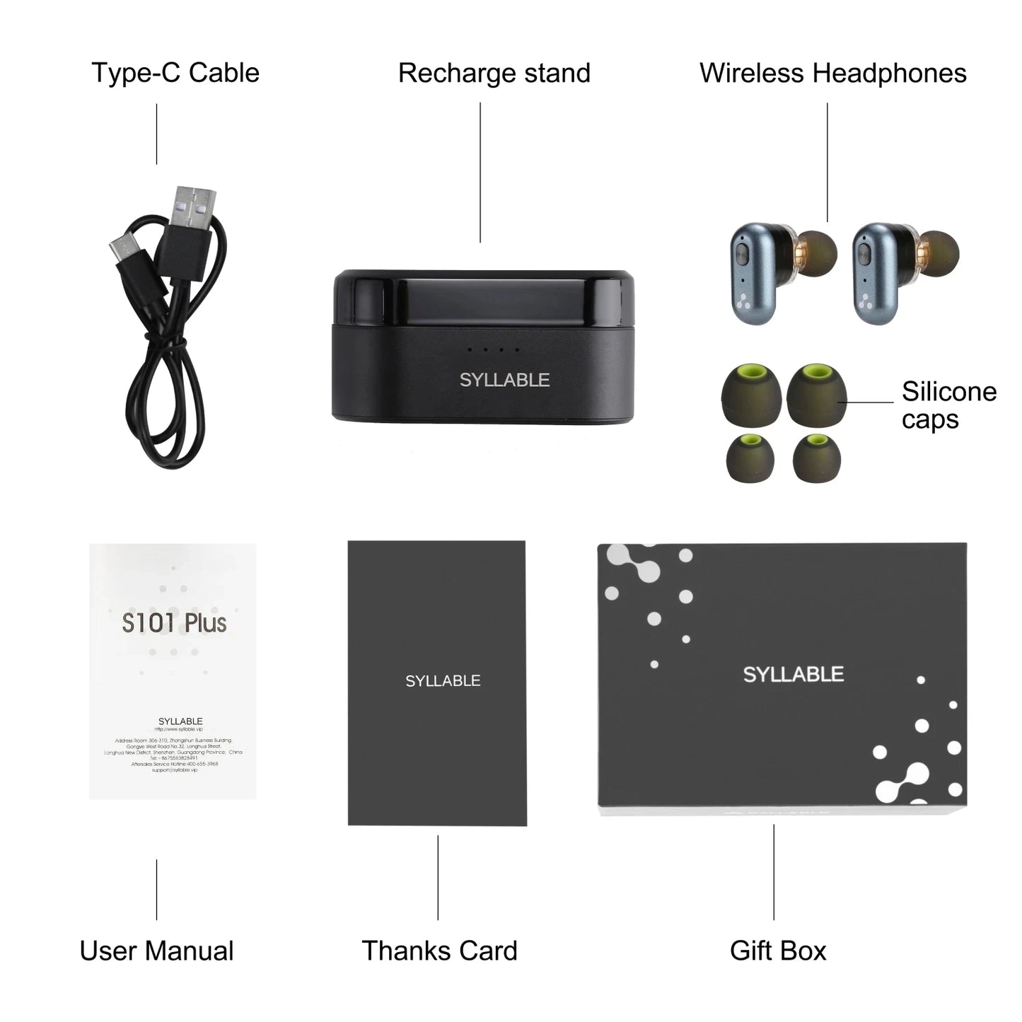 Écouteurs sans fil SYLLABLE S101 Plus d'origine, compatibles avec les écouteurs BT V5.2 Bass, avec puce QCC3040, contrôle du volume