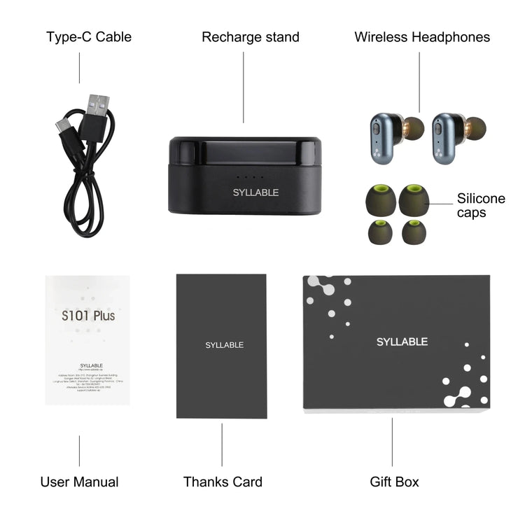 Original SYLLABLE S101 Plus Fit for BT V5.2 Bass Earphones Wireless Headset of QCC3040 Chip S101 Plus Volume Control Earbuds