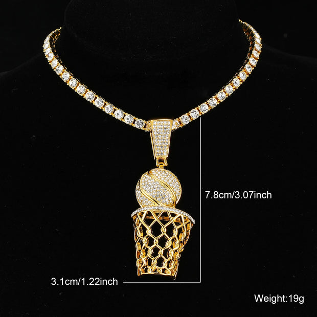 D&Z Basketball Pendant  With 13mm Rhinestones Miami Cuban Chain HipHop Iced Out Bling Necklaces Fashion Jewelry For Man Gift