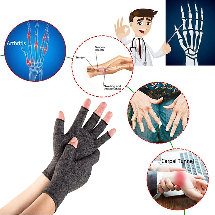 1Pair Arthritis Compression Gloves for Women Men,  Fingerless Hand Thumb Therapy Wristband Gloves for Typing and Daily Work