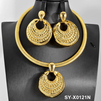 Parure de bijoux Sunny pour femme, collier et boucles d'oreilles en cuivre plaqué or 18 carats, grande breloque géométrique, cadeau pour mariage