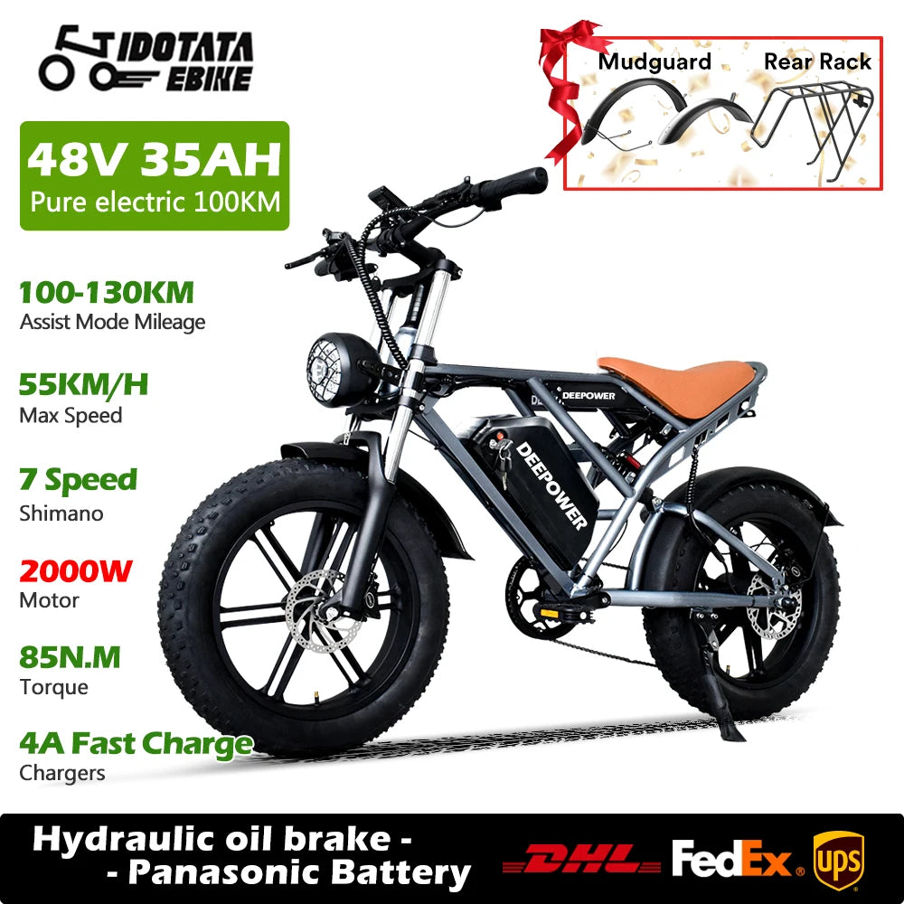 Bicicleta eléctrica IDOTATA-S7 para adultos, batería doble, 48 V, 70 Ah, 20 pulgadas, neumáticos anchos 4.0, bicicleta eléctrica para nieve y montaña, 2000 W