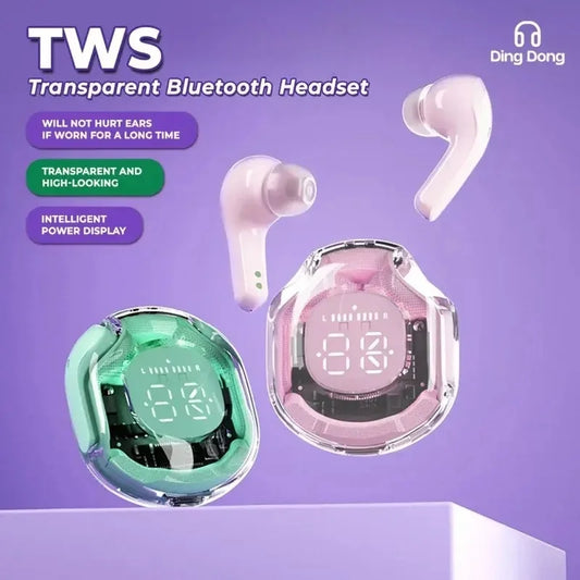 Nuevos auriculares TWS Crystal ENC, auriculares inalámbricos con pantalla digital LED y estuche transparente.