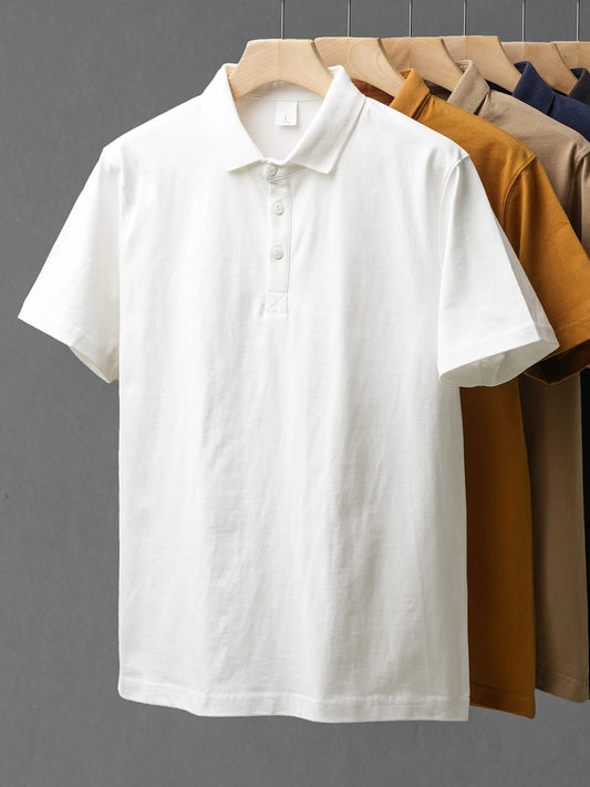 DUKEEN 320G Heavyweight Short-Sleeve Polo Shirts for Men Summer 100% Cotton Oversize Solid Color T-Shirts Basic Men's Golf Wear