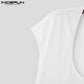 INCERUN Men Clothing Short Sleeve Summer Tops Tee Fashion Solid Color Men T-shirts Streetwear Casual T Shirt Oversize Top