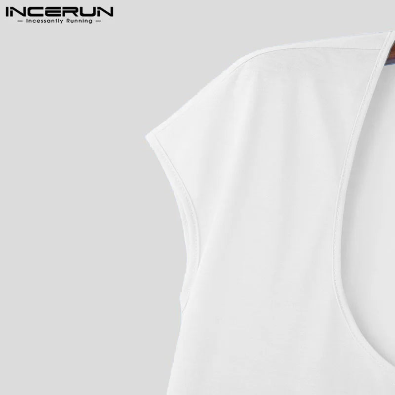 INCERUN Men Clothing Short Sleeve Summer Tops Tee Fashion Solid Color Men T-shirts Streetwear Casual T Shirt Oversize Top