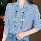 Embroidery Women Spring Autumn Blouses Shirts Lady Casual Long Sleeve Turn-down Collar Striped Printed Blusas Tops DF4781