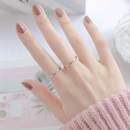 2MM Thin Titanium Steel Silver color Couple Ring Smooth Simple Fashion Rose Gold Color Finger Ring For Women and Men mens gifts